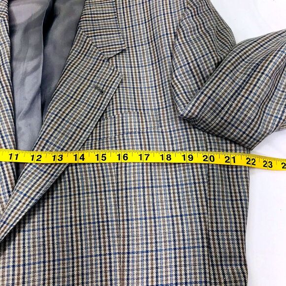 Konen Munchen Linen Sport Coat Plaid Blue Gray 40 42 Mens Preppy Academia Y2K - Picture 7 of 13